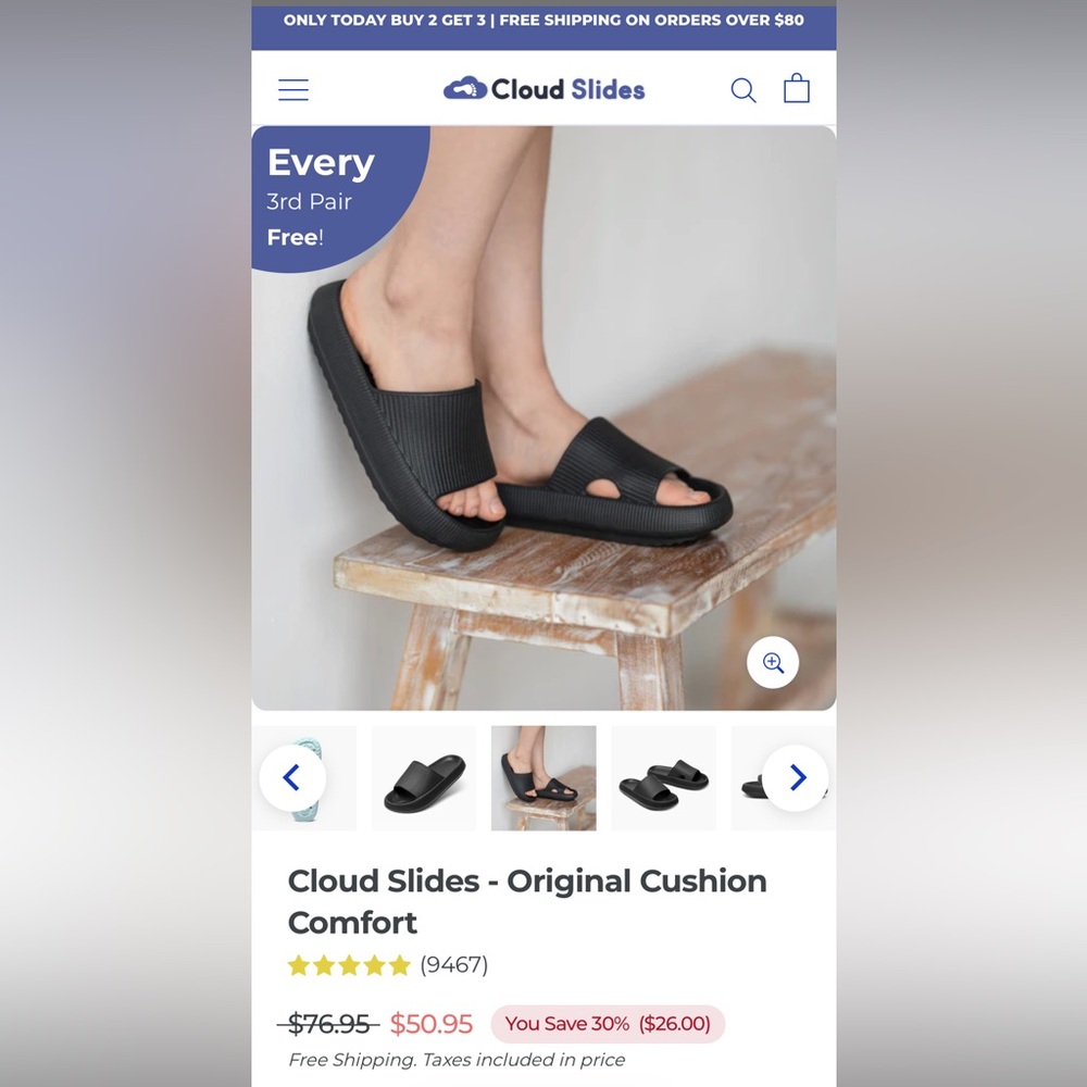 Original Cushion Comfort Slide Sandals — Black